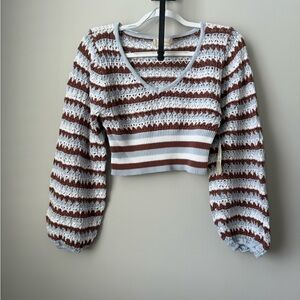 Altar’d State 100% COTTON Striped V-Neck Cropped Sweater Top